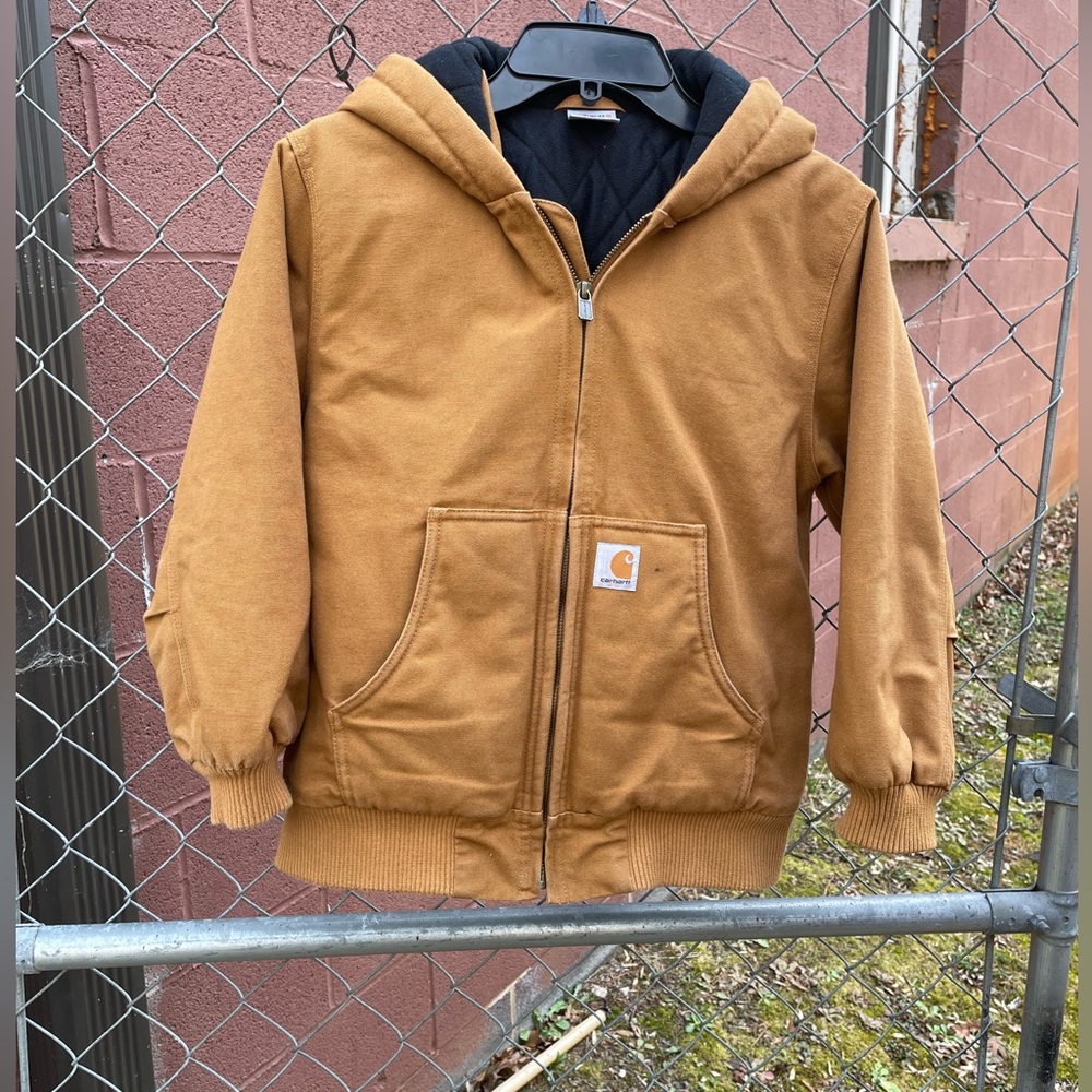 Carhartt Brown Hooded Full Zip Quilted Lined Jacket Size Medium Youth 10-12